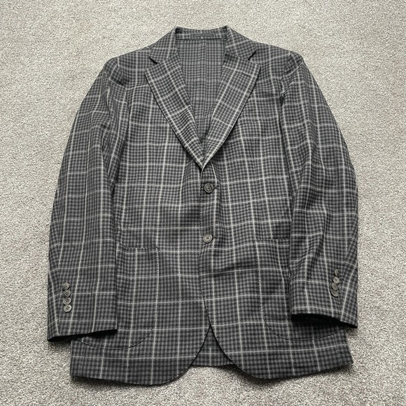 L.B.M. 1911 Blazer Mens 42L Gray Plaid Wool Unstructured 2-Button Double Vent